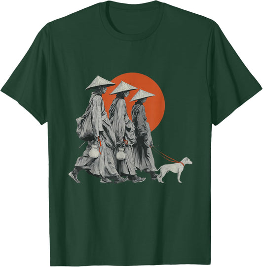 Walk for Peace Monks with Aloka Dog Minimalist Zen Art T-Shirt - T-Shirt | Forest