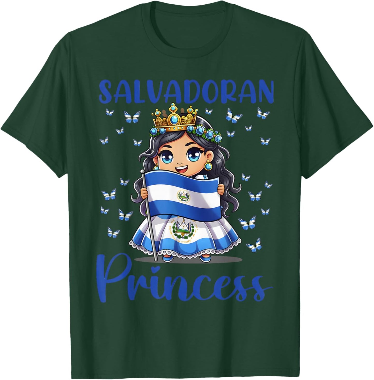 Salvadoran Princess Flag Butterfly Cute Chibi T-Shirt - T-Shirt | Forest