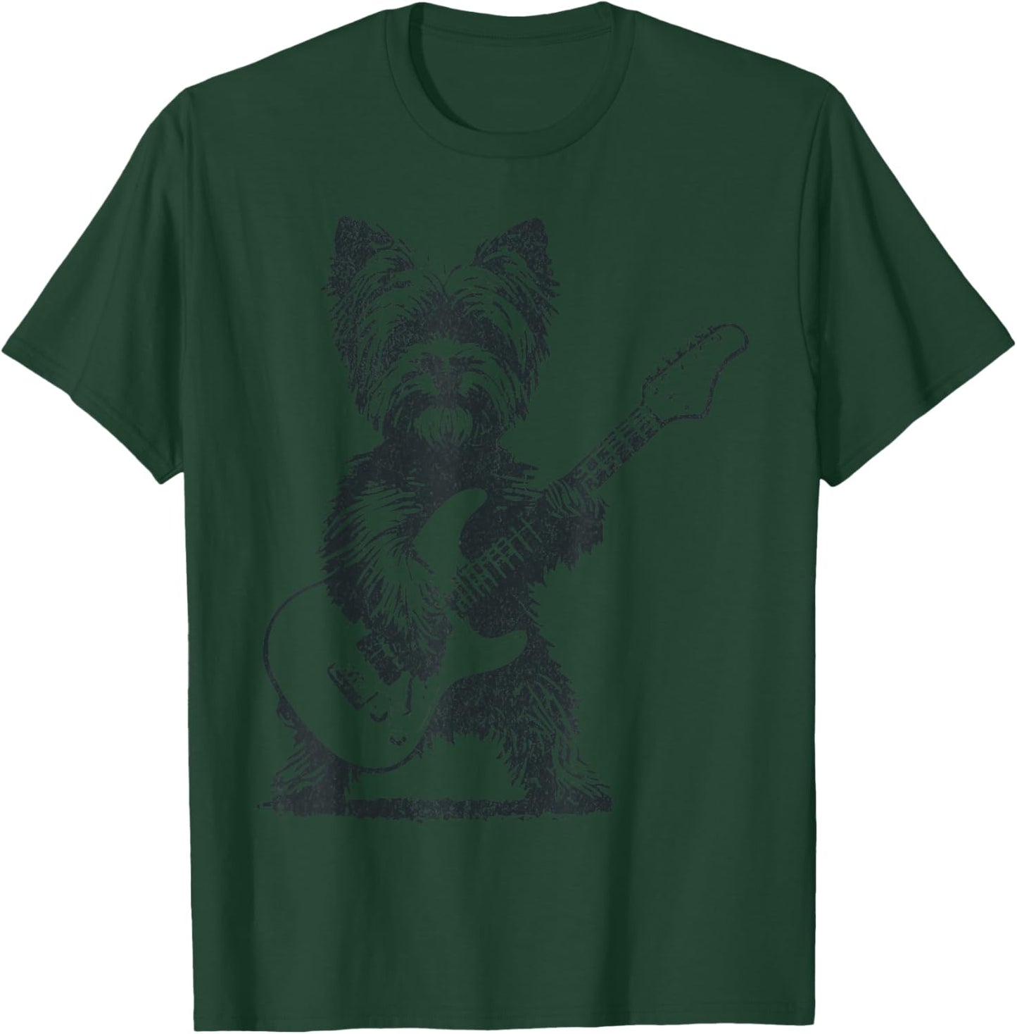 Vintage Yorkie Rock Dog Playing Guitar Funny Music Art T-Shirt - T-Shirt | Forest
