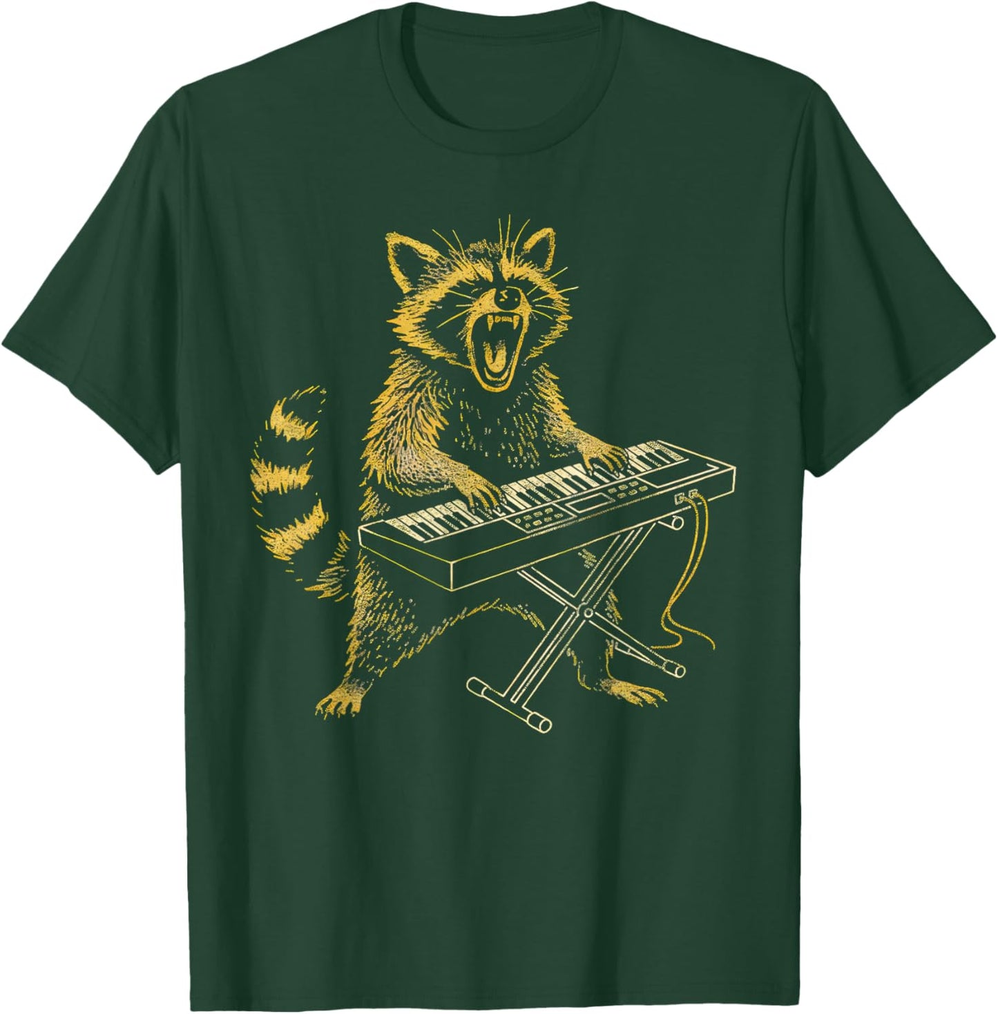 Vintage Raccoon Playing Piano Rock Keyboard Musical Teacher T-Shirt - T-Shirt | Forest