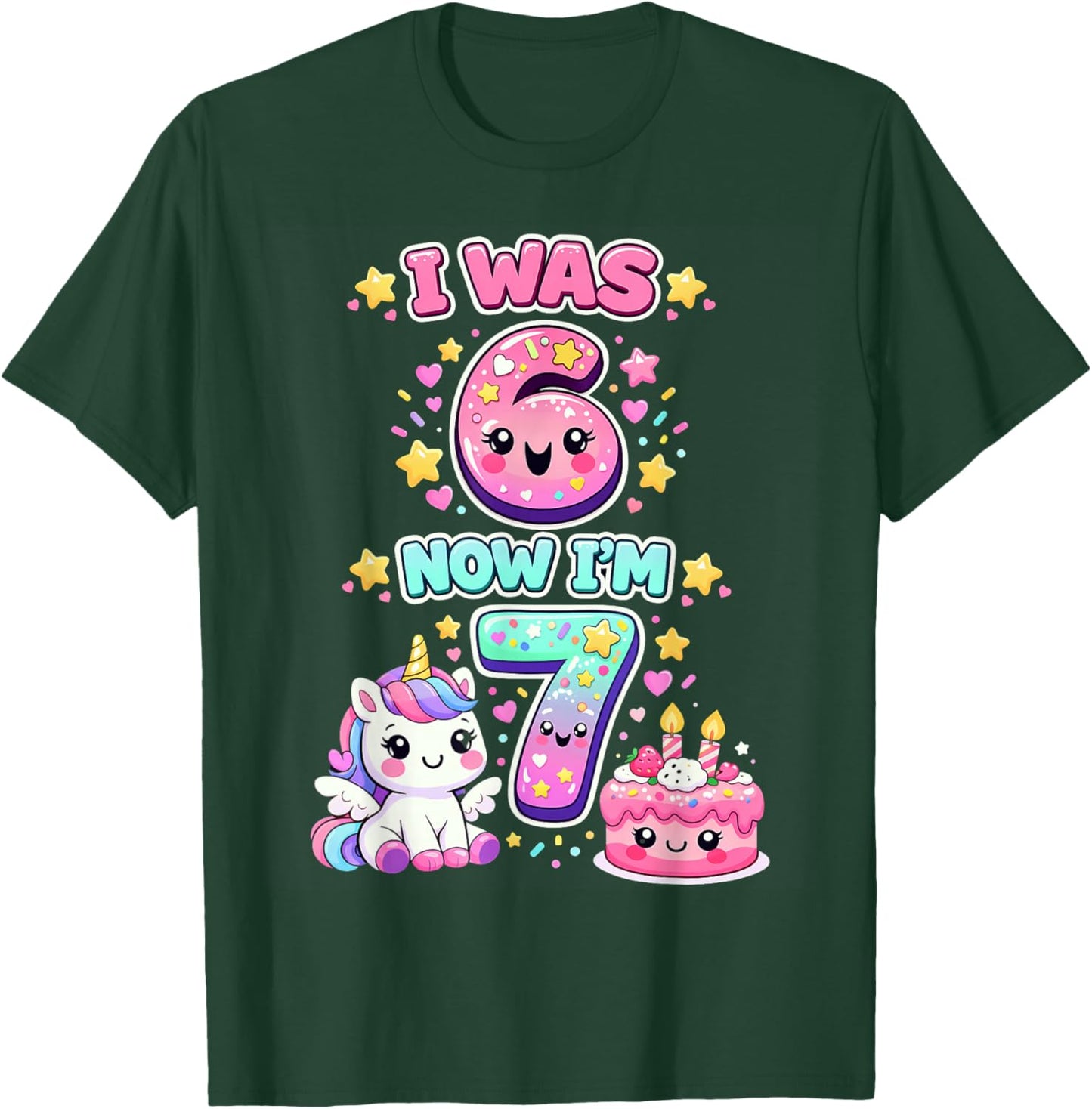 I was 6 Now I'm 7 6 7 Unicorn 7 Years Old Birthday Kids Girl T-Shirt - T-Shirt | Forest