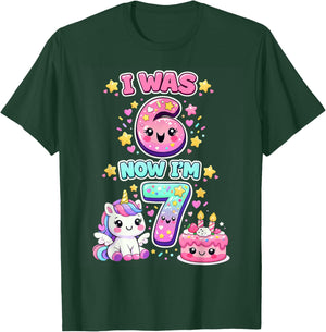 I was 6 Now I'm 7 6 7 Unicorn 7 Years Old Birthday Kids Girl T-Shirt - T-Shirt | Forest