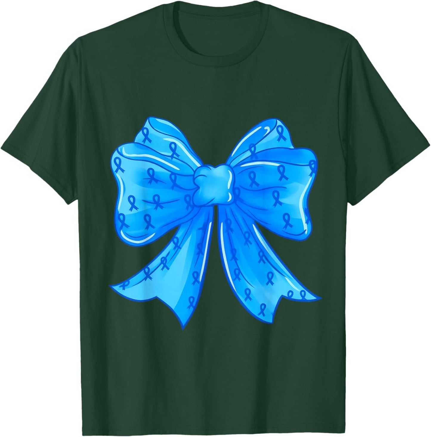 Diabetes Awareness Girly Coquette Bow Blue Ribbon Cute T-Shirt - T-Shirt | Forest