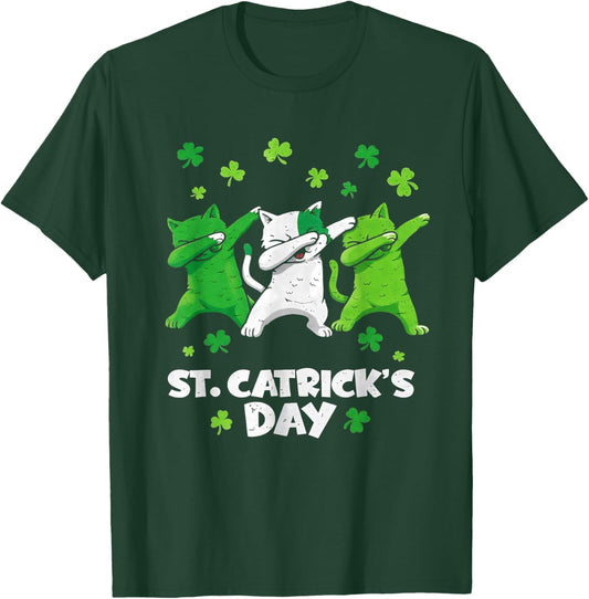 St Patricks Day Cat Lover Funny Catricks Day Girls Women Kid T-Shirt - T-Shirt | Forest