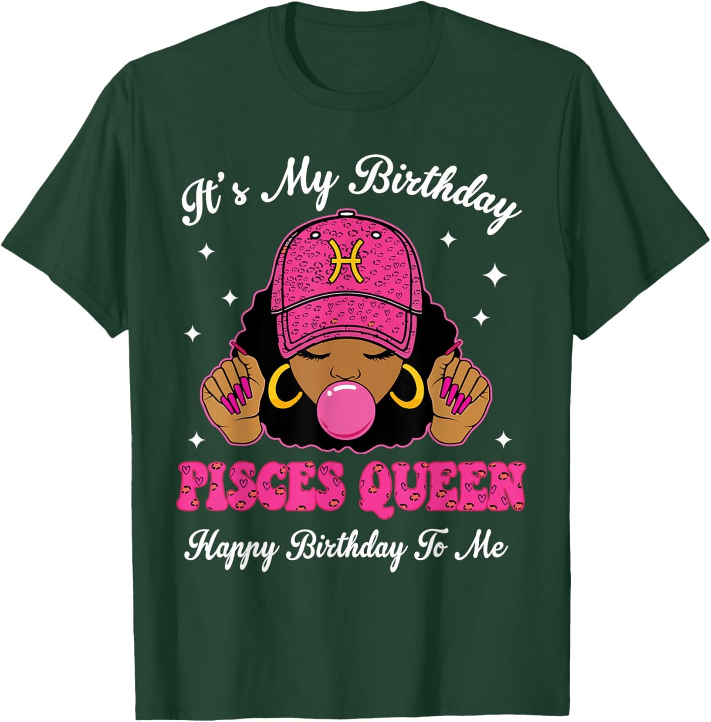 It's My Birthday Pisces Queen Happy Birthday to Me Afro Girl T-Shirt - T-Shirt | Forest