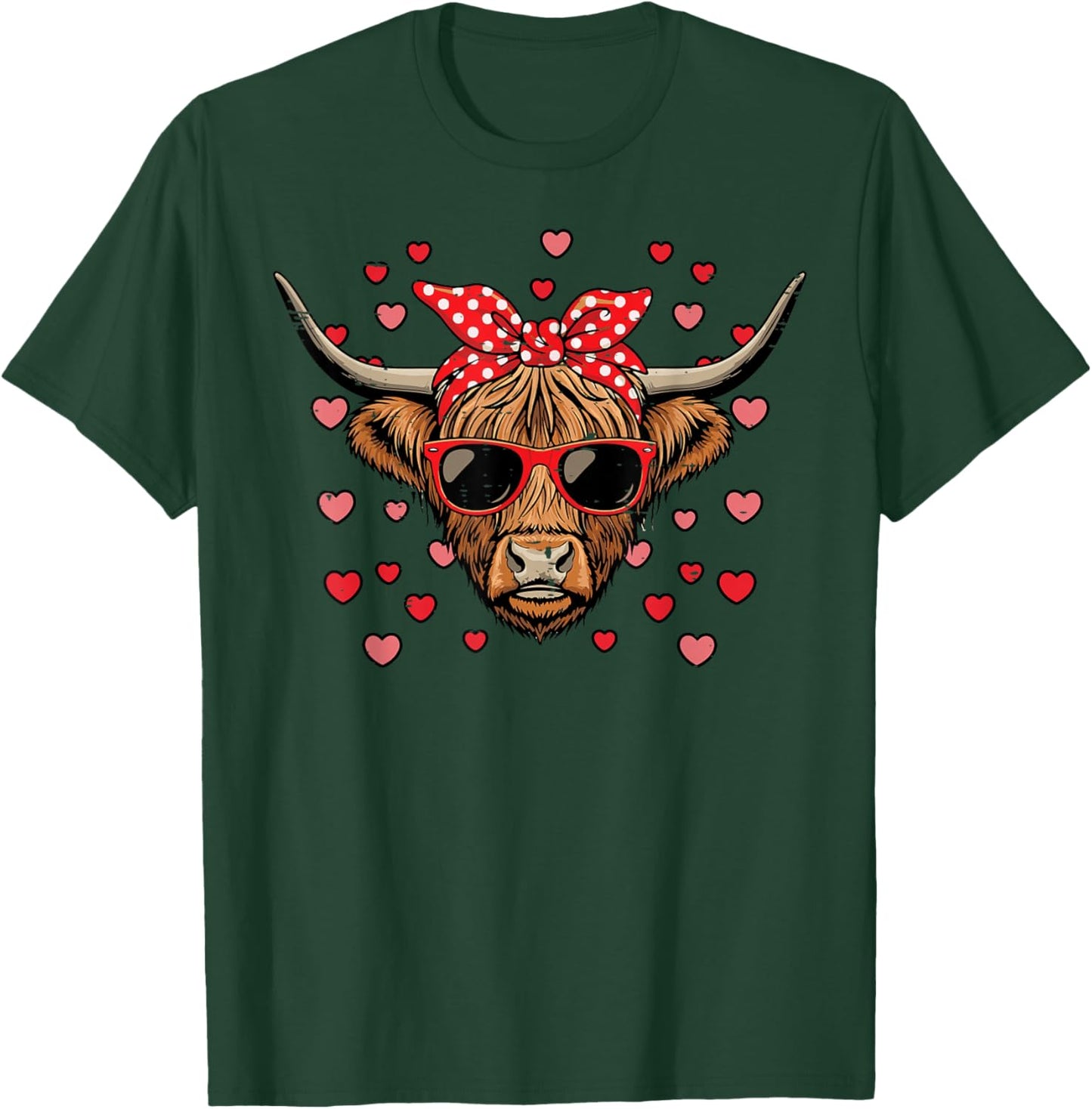 Valentines Day Highland Cow Bandana Farm Women Girls Kids T-Shirt - T-Shirt | Forest