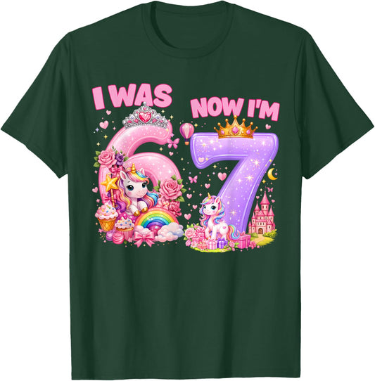 Funny 7th Birthday Unicorn Crown I was 6 Now I'm 7 Meme T-Shirt - T-Shirt | Forest