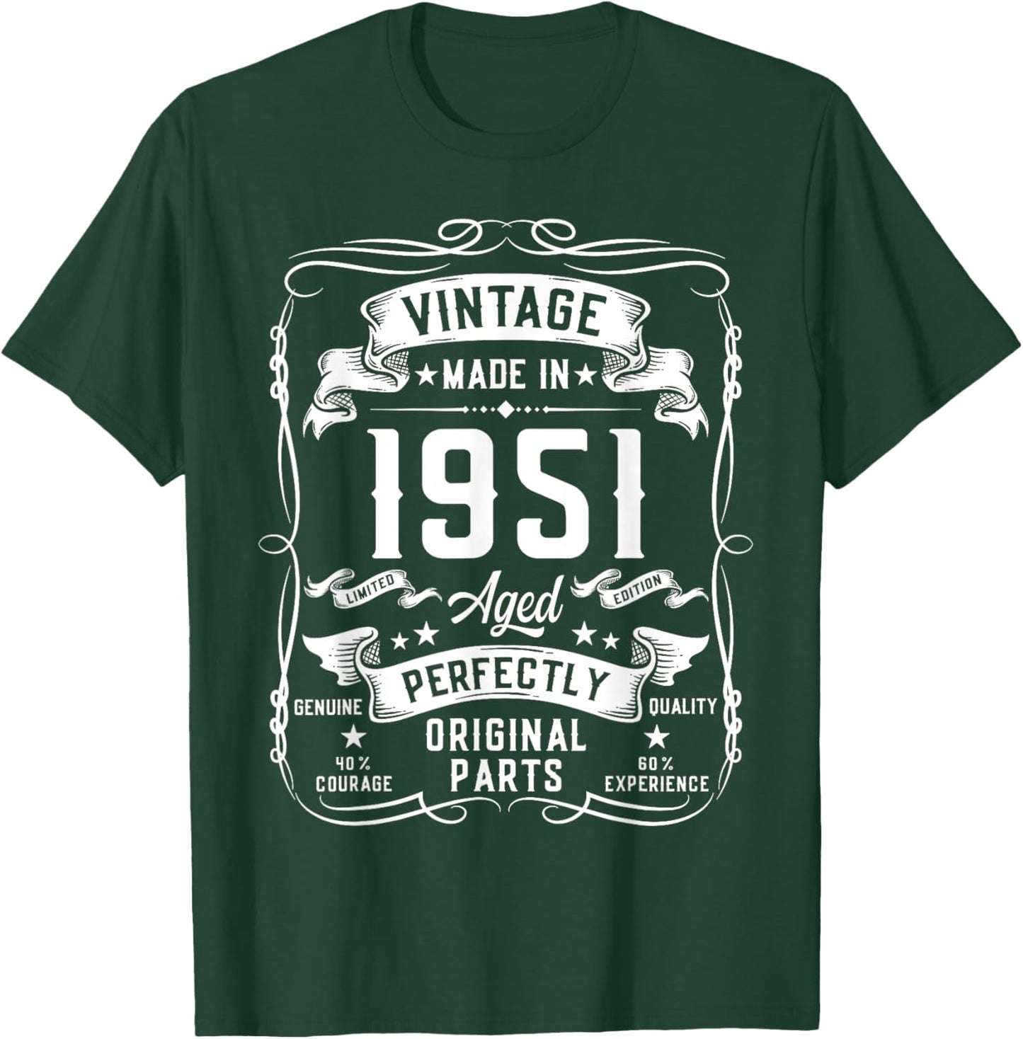 Vintage 1951 75yr 75th Birthday Gifts 75 Years Old T-Shirt - T-Shirt | Forest