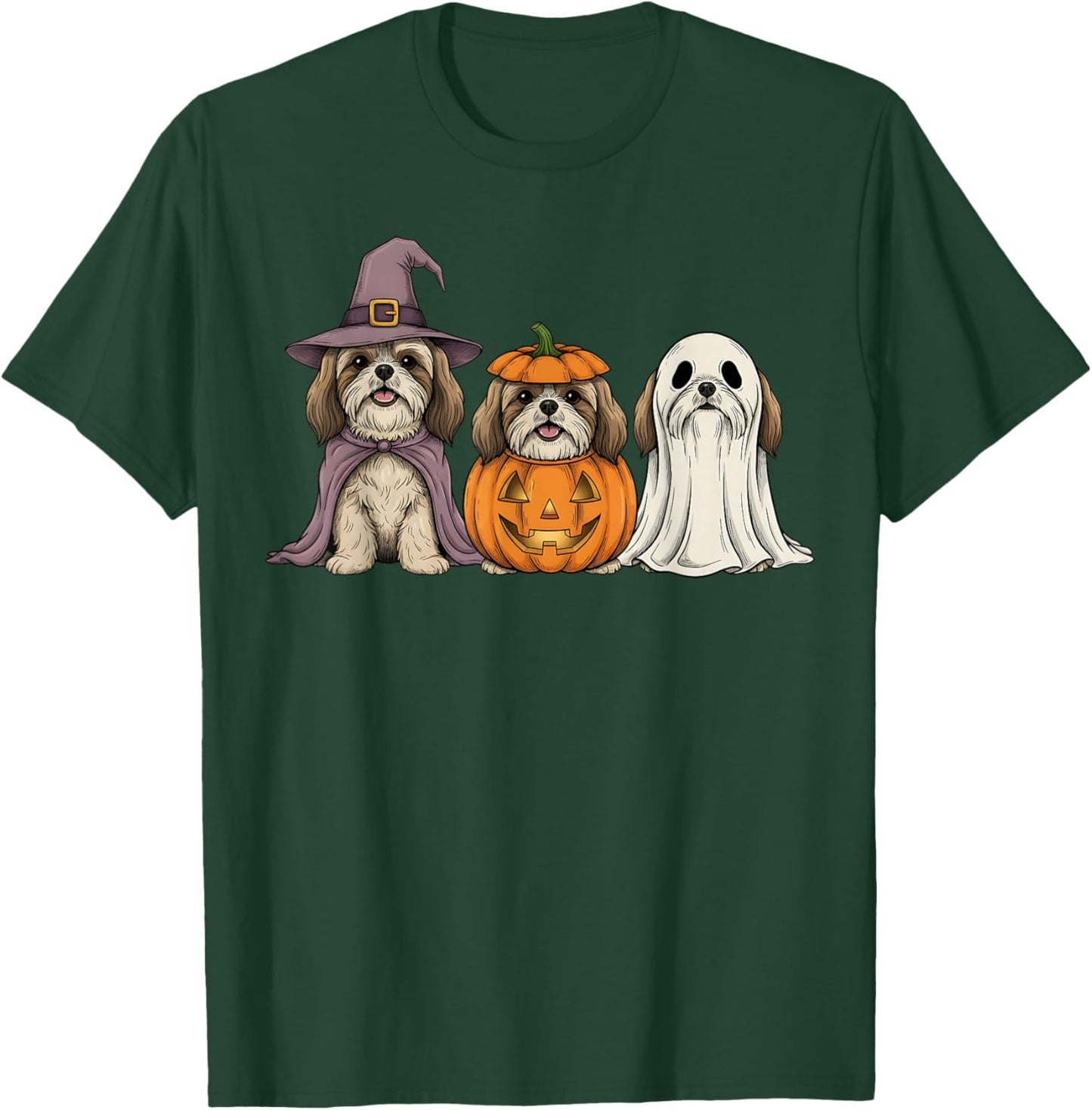 Spooky Ghost Shih Tzu Pumpkin Halloween Dog Lover T-Shirt - T-Shirt | Forest