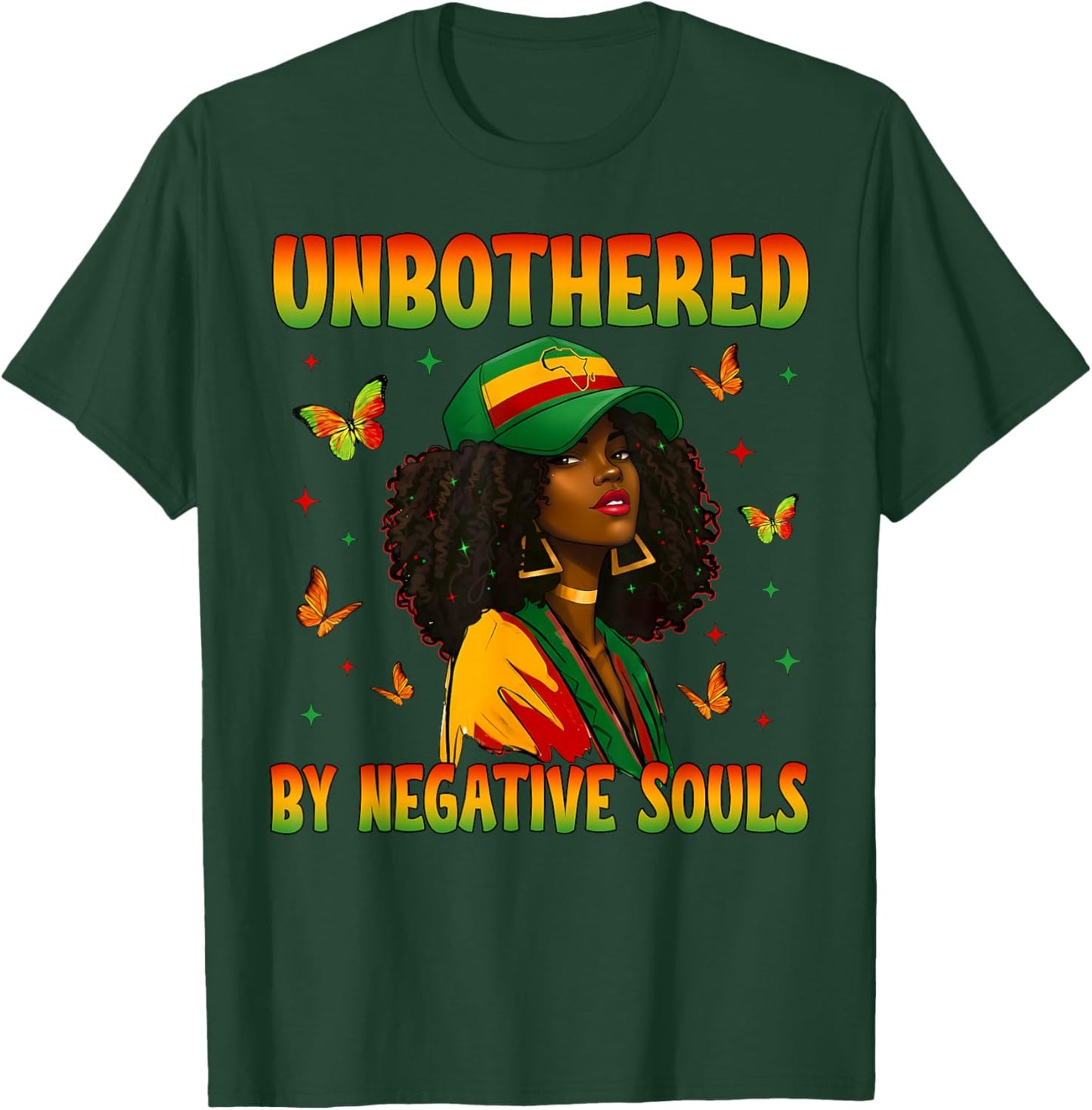 Unbothered by Negative Souls Black History Afro Women Girls T-Shirt - T-Shirt | Forest