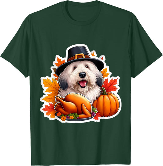 Thanksgiving Old English Sheepdog Dog Owner Lover Funny Cute T-Shirt - T-Shirt | Forest