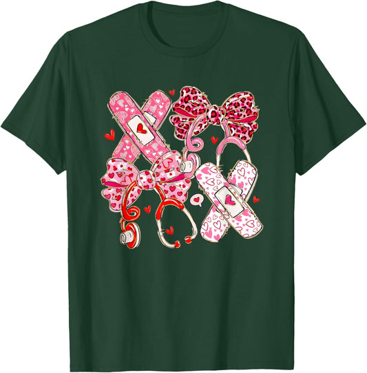 Cute Coquette Nurse Valentine Bow Heart Outfit T-Shirt - T-Shirt | Forest