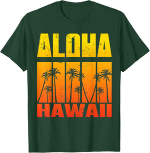 Aloha Hawaii Palm Tree Tropical Hawaiian Island Retro Surfer T-Shirt - T-Shirt | Forest