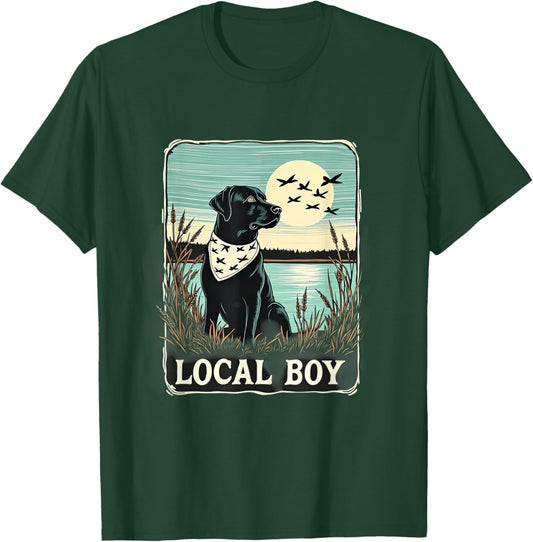 Local Boy Dog Nature Lake Ducks Scene T-Shirt - T-Shirt | Forest