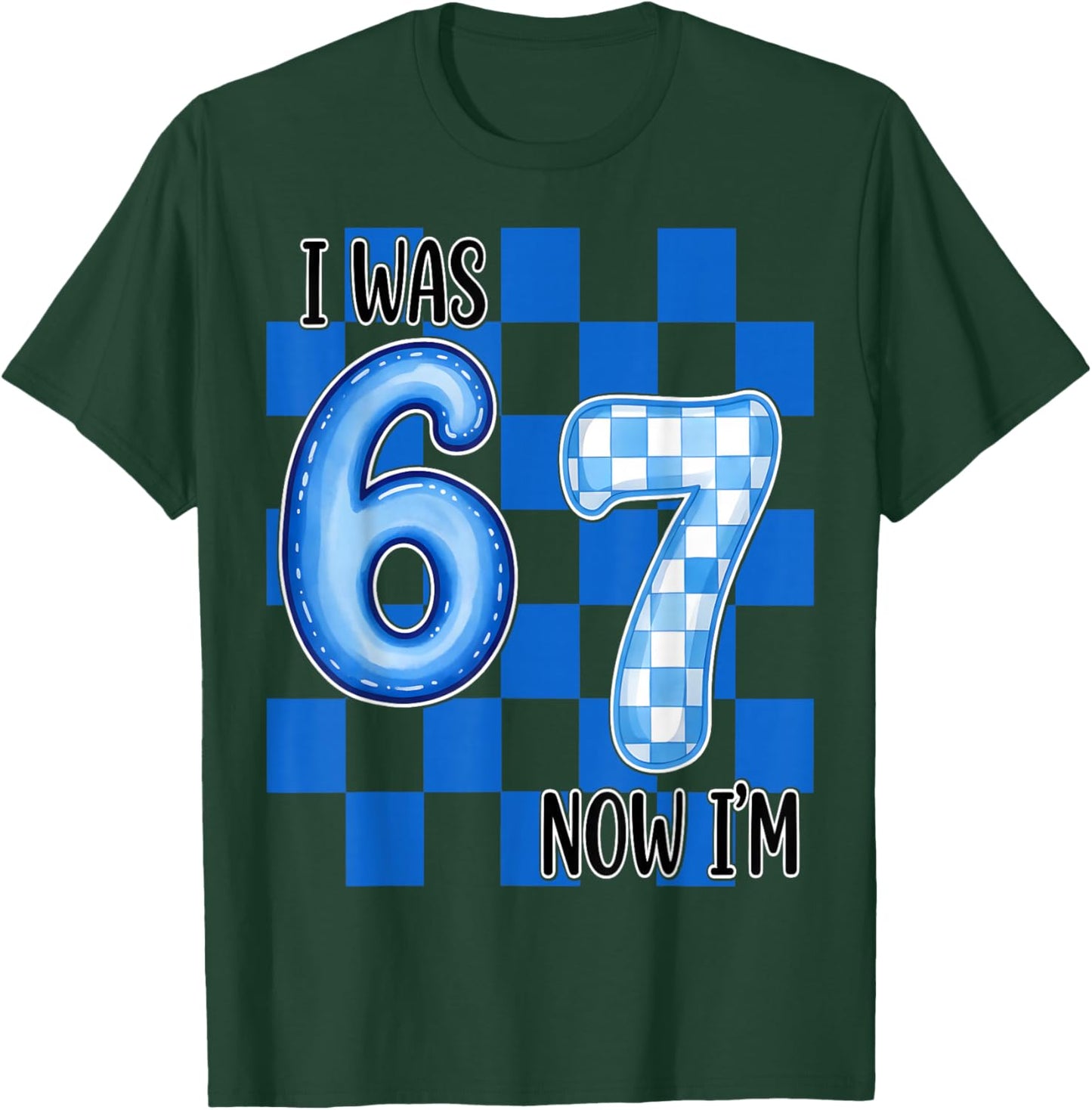 Blue Checkered I was 6 Now I'm 7 Funny 67 Birthday Boy Girl T-Shirt - T-Shirt | Forest