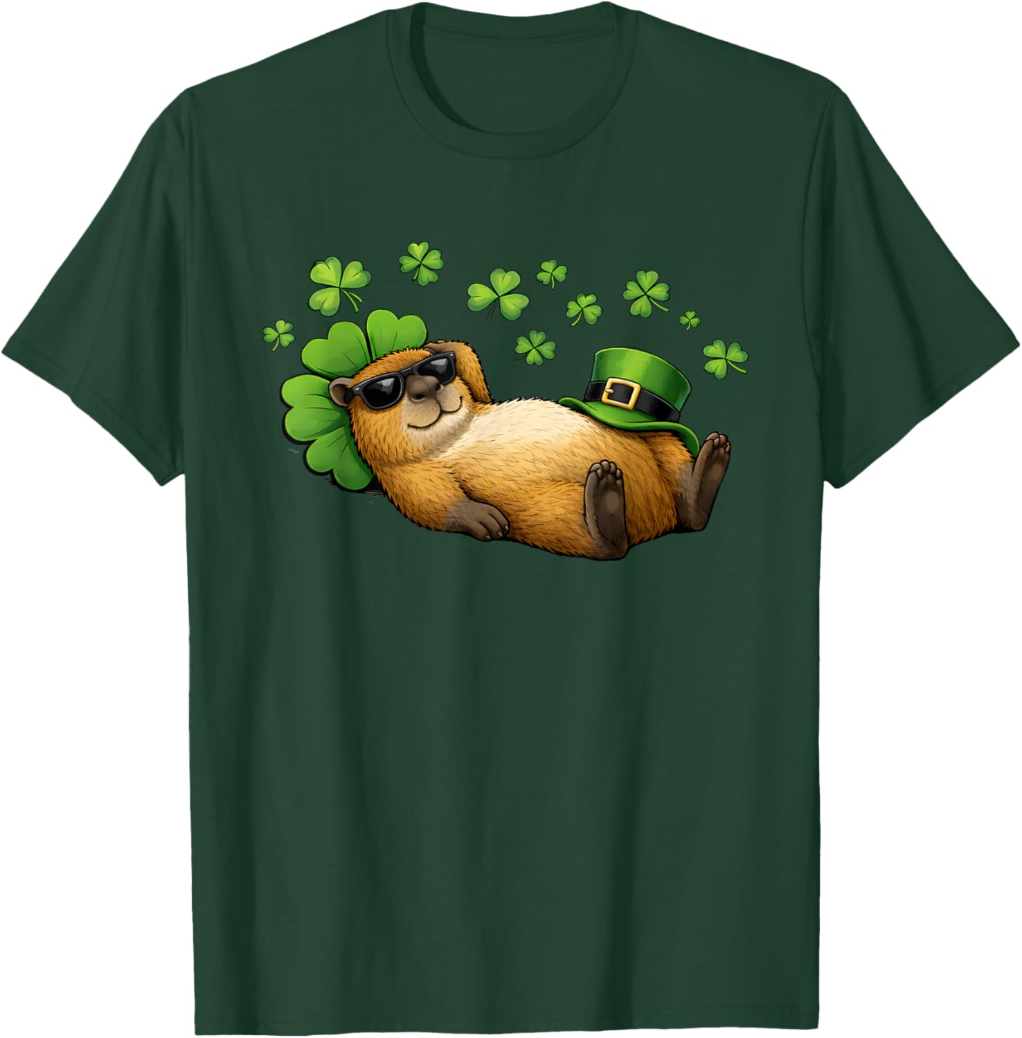 Funny St Patricks Day Capybara Leprechaun Hat Shamrock Kids T-Shirt - T-Shirt | Forest