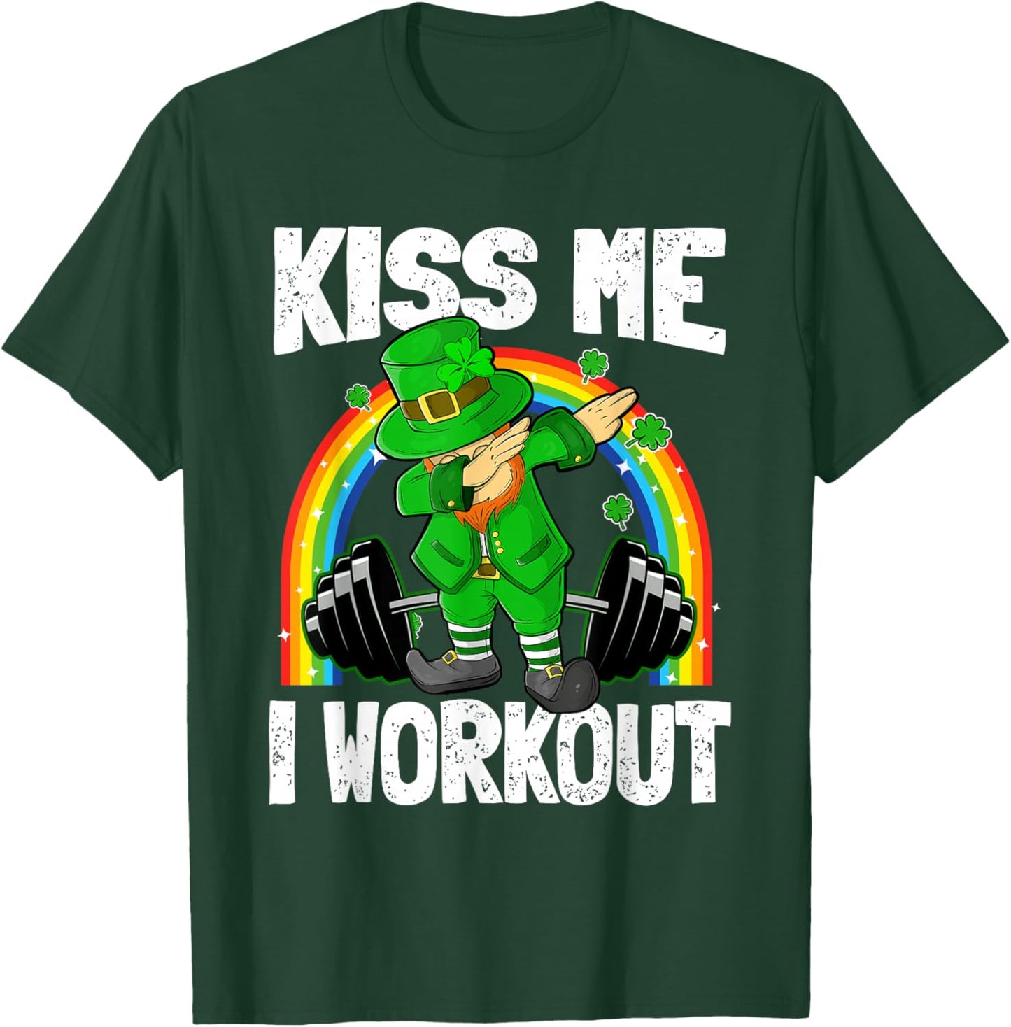 Kiss Me Funny St Patricks Day Leprechaun Workout Gym Fitness T-Shirt - T-Shirt | Forest