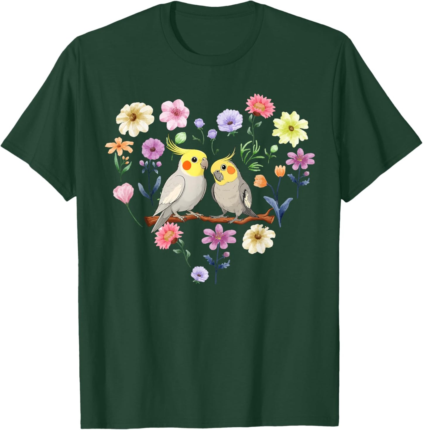 Cockatiel Flowers Cockatiel Owner Cockatiel Parrot Lover T-Shirt - T-Shirt | Forest