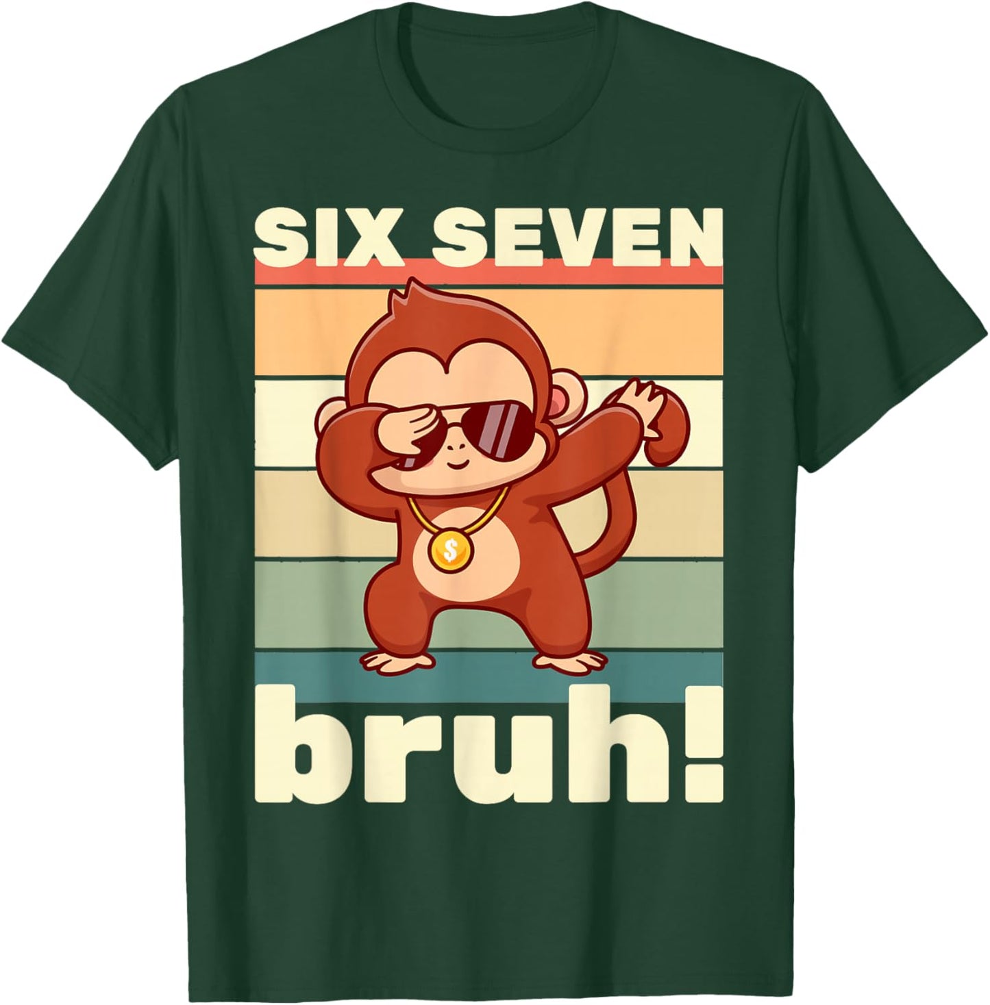 67 Meme Funny Six Seven Bruh Kids Boys Girls Dabbing Monkey T-Shirt - T-Shirt | Forest