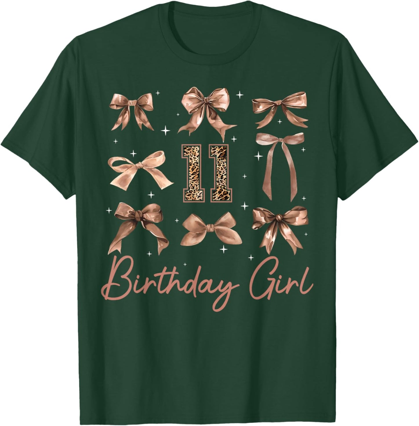 11th Birthday Girl Coquette Bow Leopard 11 Year Old Girls T-Shirt - T-Shirt | Forest
