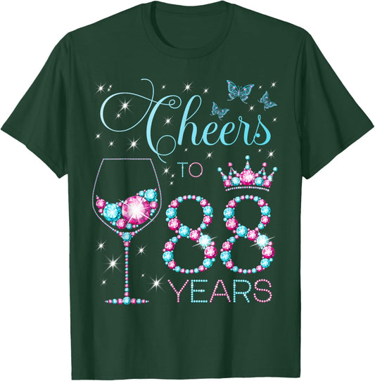 Cheers to 88 Years Old 88th Birthday Party 88th Happy Bday T-Shirt - T-Shirt | Forest