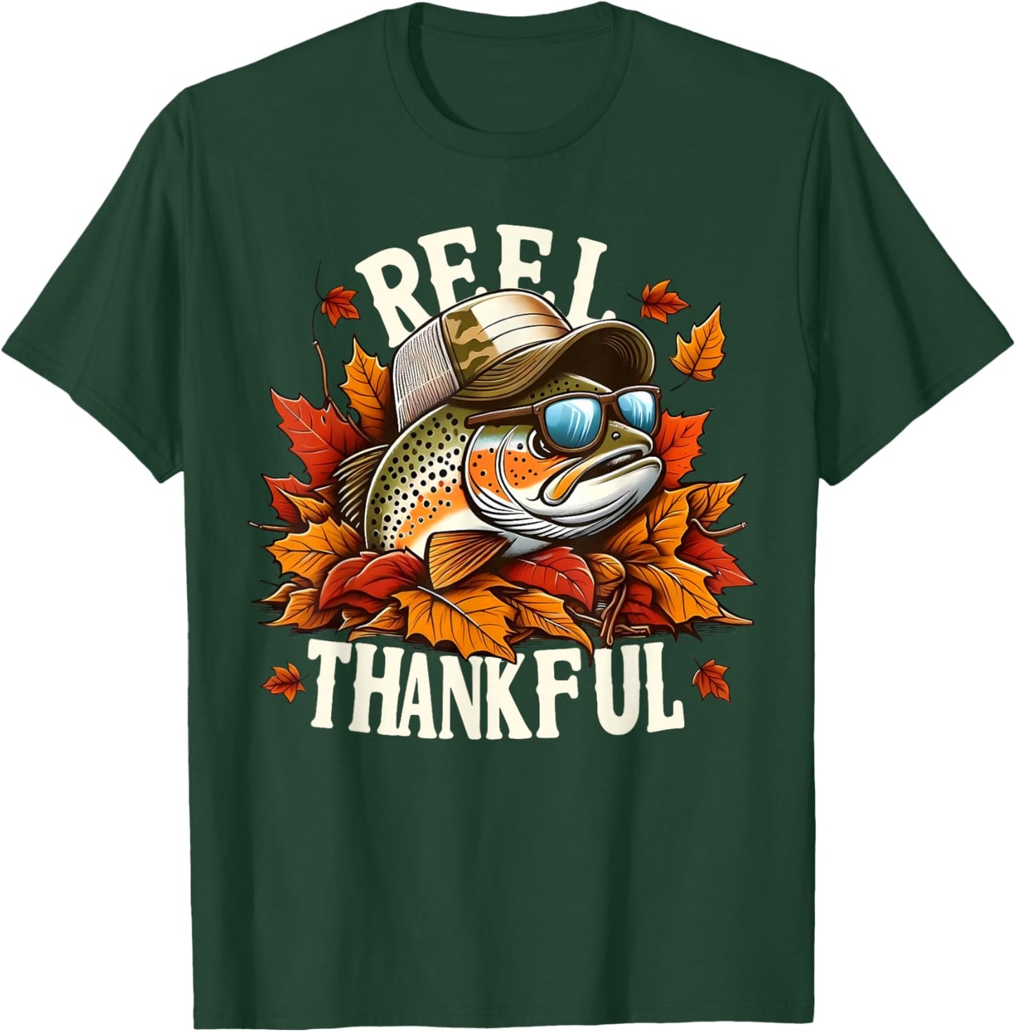 Reel Thankful Thanksgiving Bass Fishing Football Turkey T-Shirt - T-Shirt | Forest