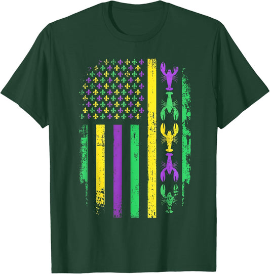 Carnival Mardi Gras USA American Flag Crawfish Parade Outfit T-Shirt - T-Shirt | Forest