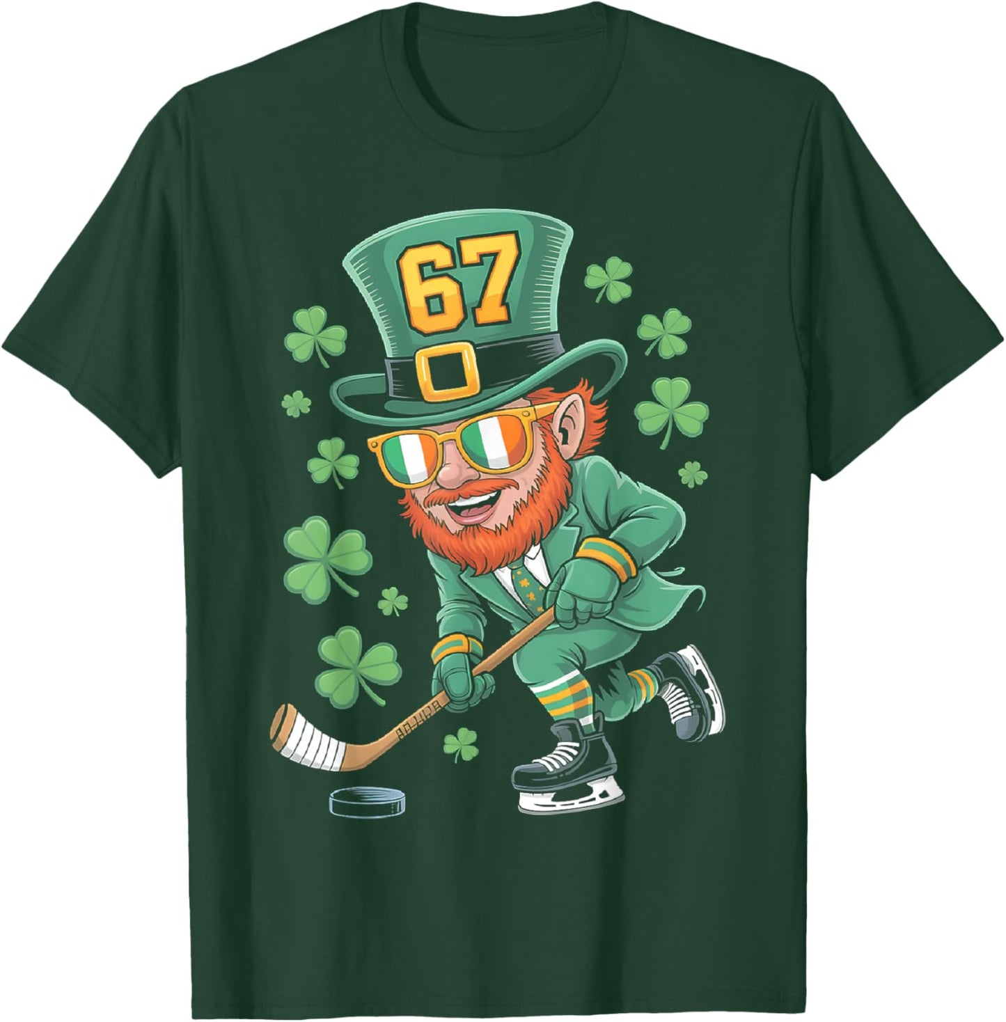 Leprechaun 67 Playing Hockey St Patricks Day Sport Boys T-Shirt - T-Shirt | Forest