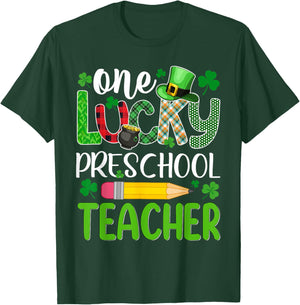 One Lucky Preschool Teacher St Patricks Day T-Shirt - T-Shirt | Forest