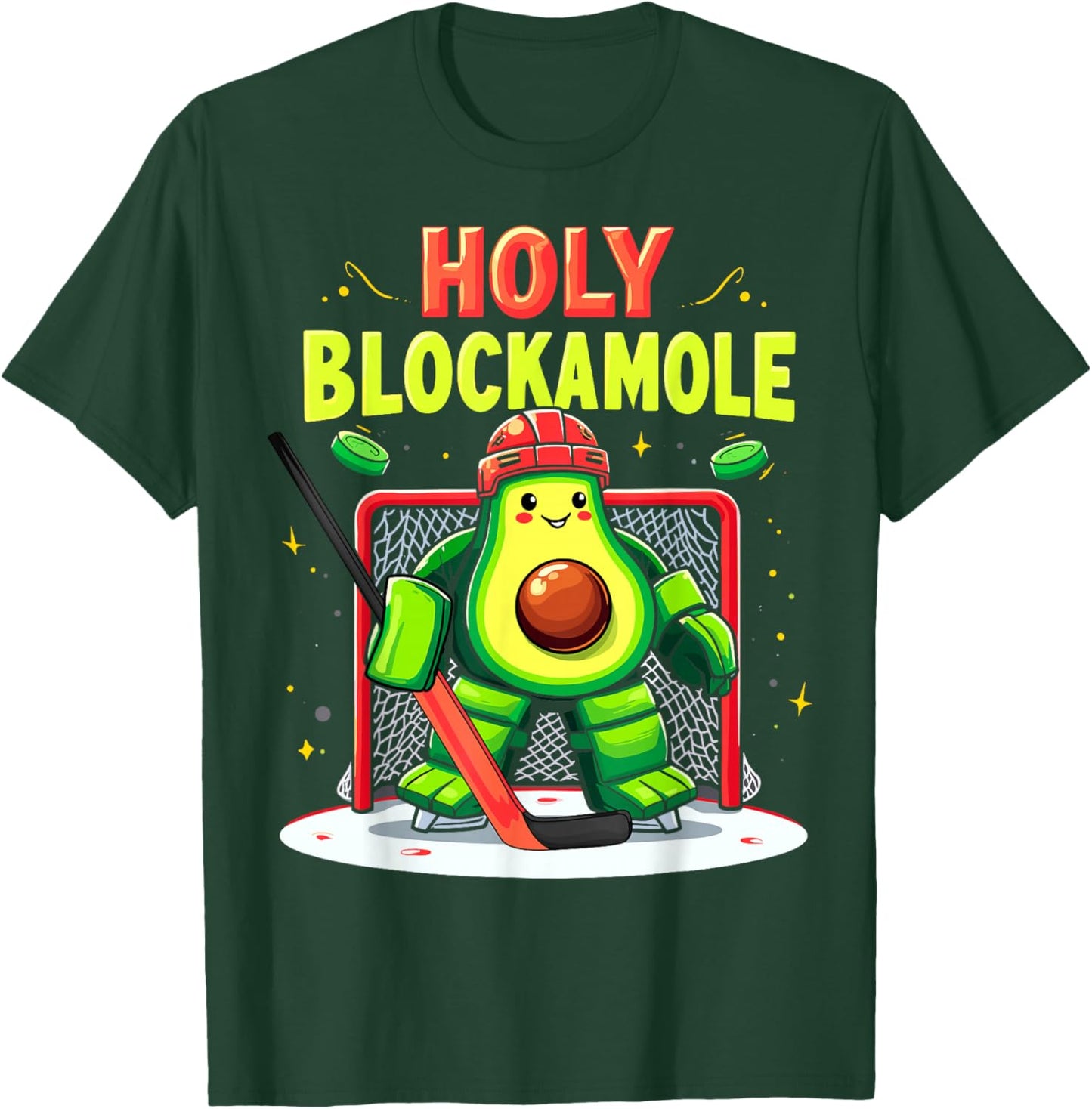 Holy Blockamole Funny Avocado Ice Hockey Goalie Player T-Shirt - T-Shirt | Forest