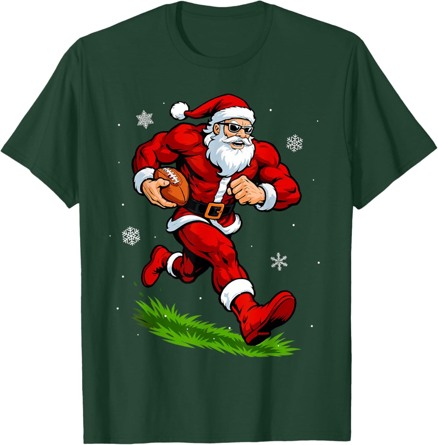 Santa Playing Football Xmas Funny Christmas Football Santa T-Shirt - T-Shirt | Forest