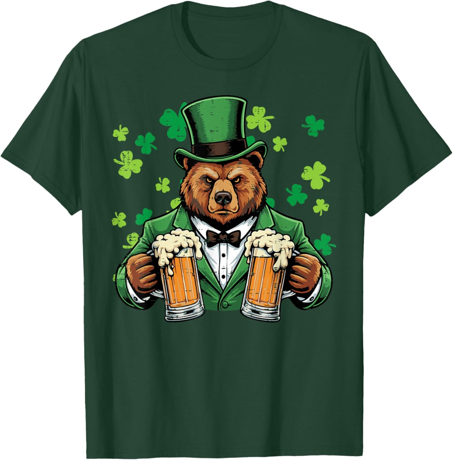 St Patricks Day Bear Funny Irish Pub Paddys Men Women T-Shirt - T-Shirt | Forest