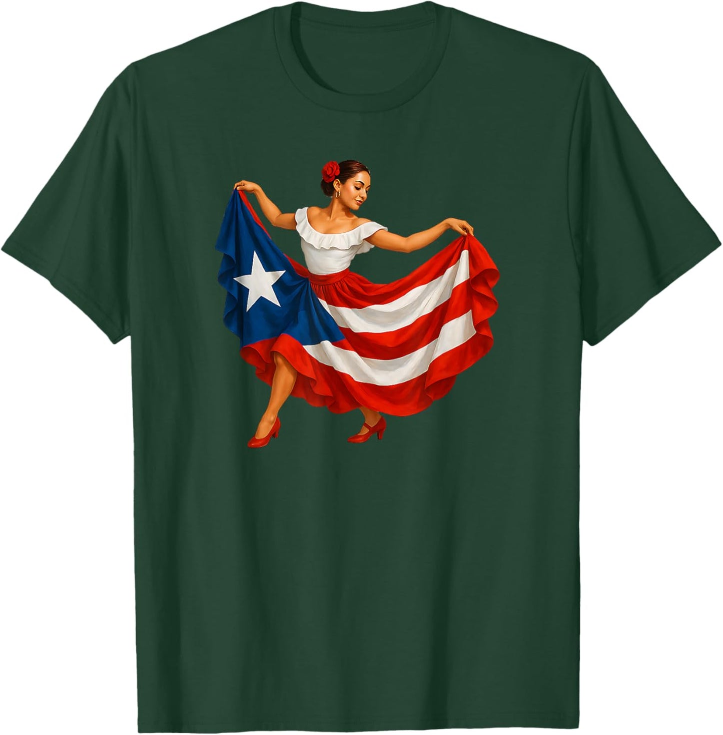 Puerto Rico Girl Boricua Flag Puerto Rican Folkloric Dance T-Shirt - T-Shirt | Forest
