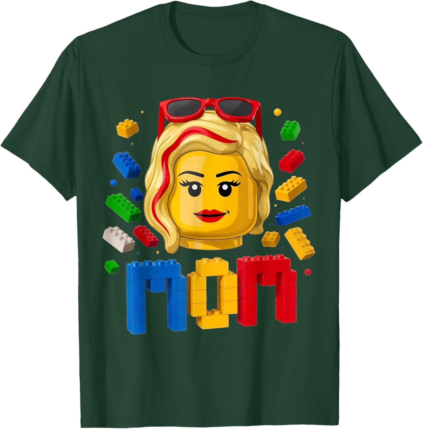 Family Mom Master Builder Building Bricks Blocks Mothers Day T-Shirt - T-Shirt | Forest