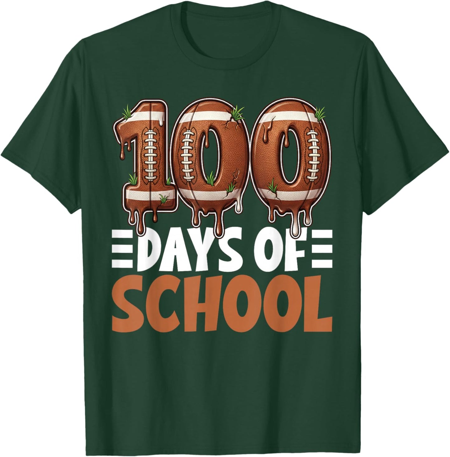 100 Days of School Football Drip 100th Day of School Boys T-Shirt - T-Shirt | Forest