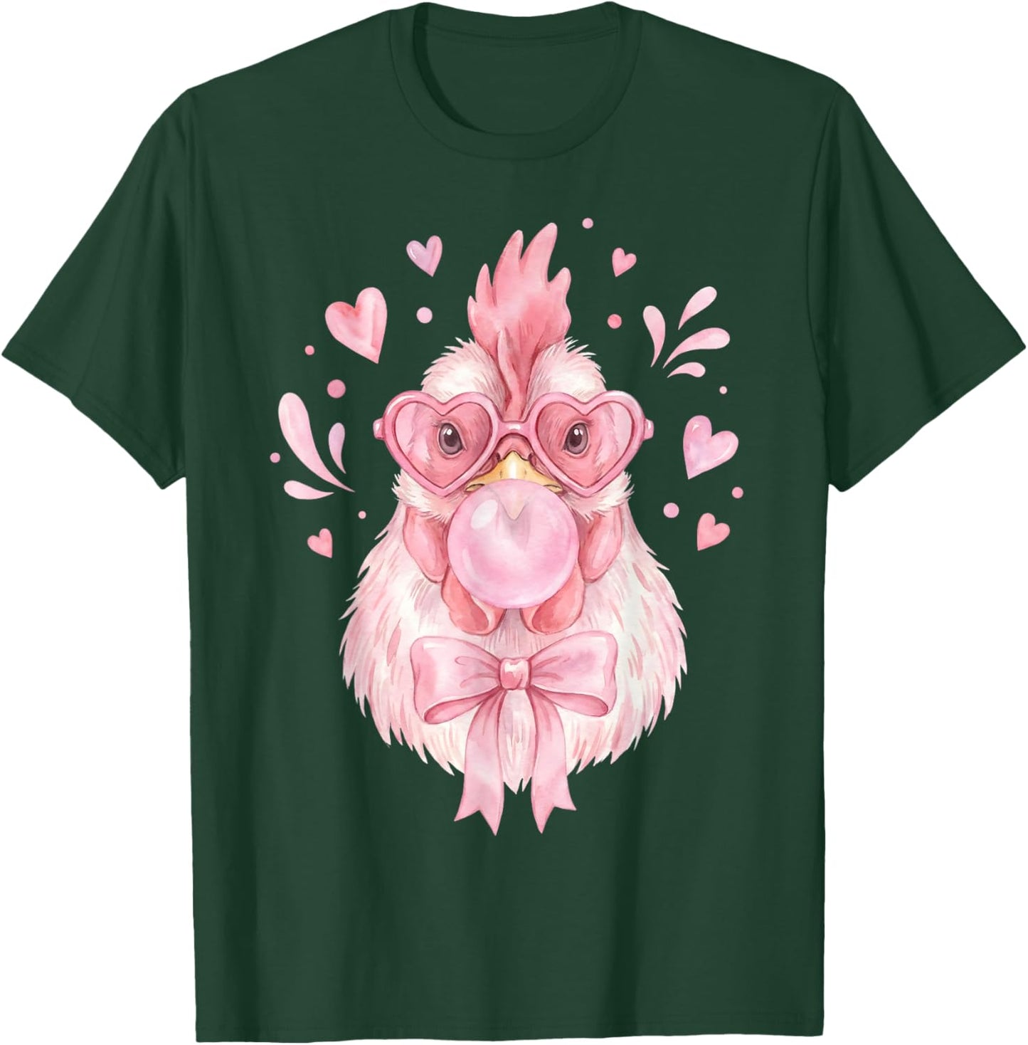 Chicken Farm Valentine Cupid Coquette Bow Blowing Bubblegum T-Shirt - T-Shirt | Forest