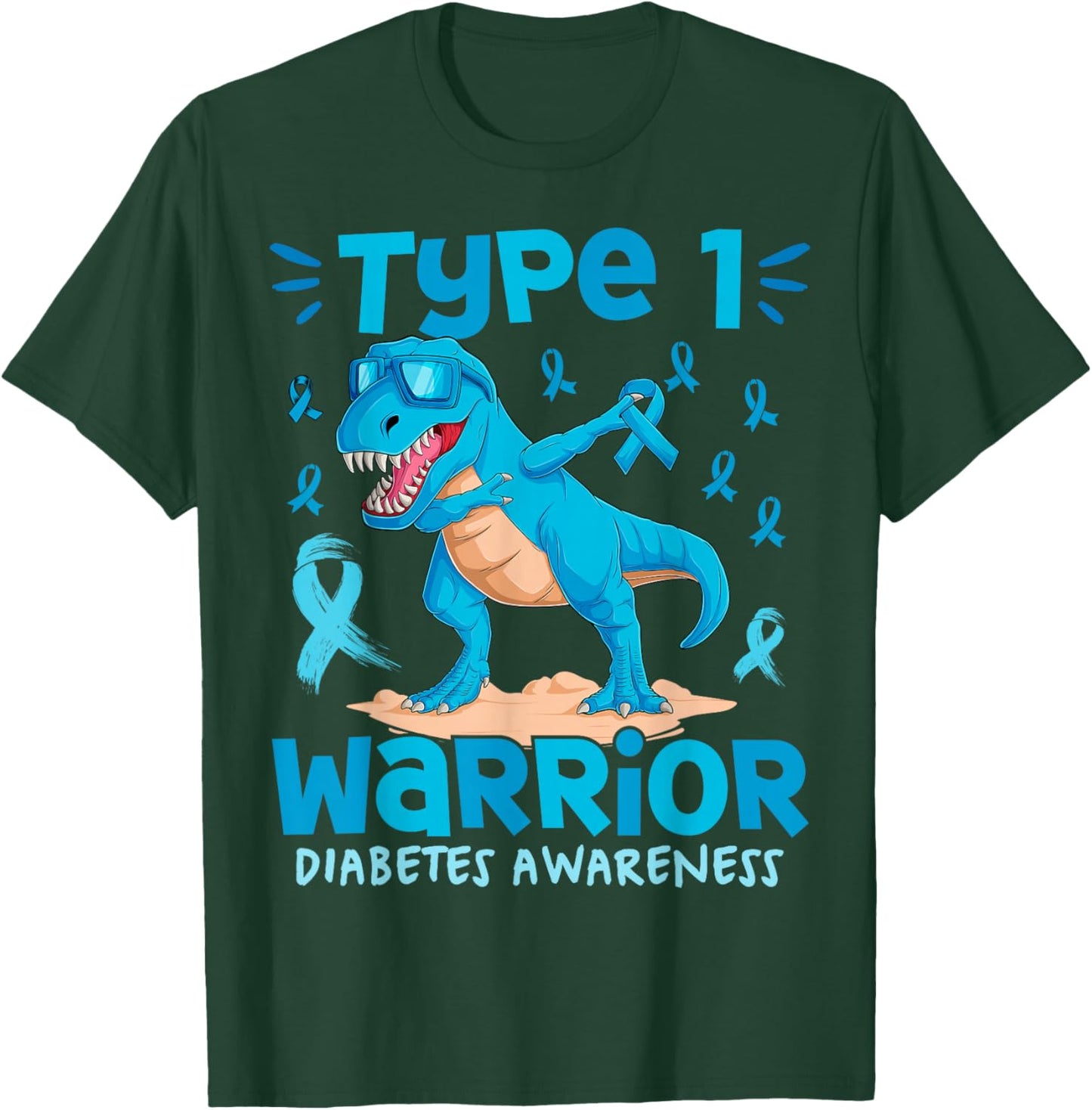 Type One Diabetes Awareness Dinosaur Boys Girls T1D Diabetic T-Shirt - T-Shirt | Forest