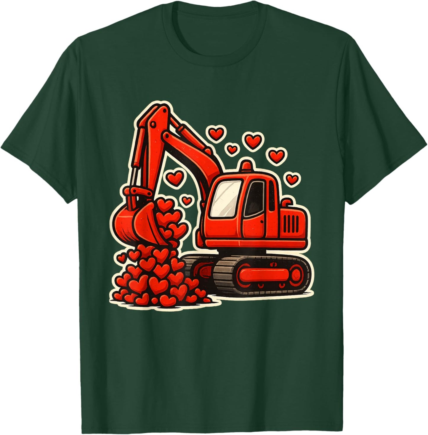 Excavator Hearts Valentine's Day Construction Boys Kids T-Shirt - T-Shirt | Forest