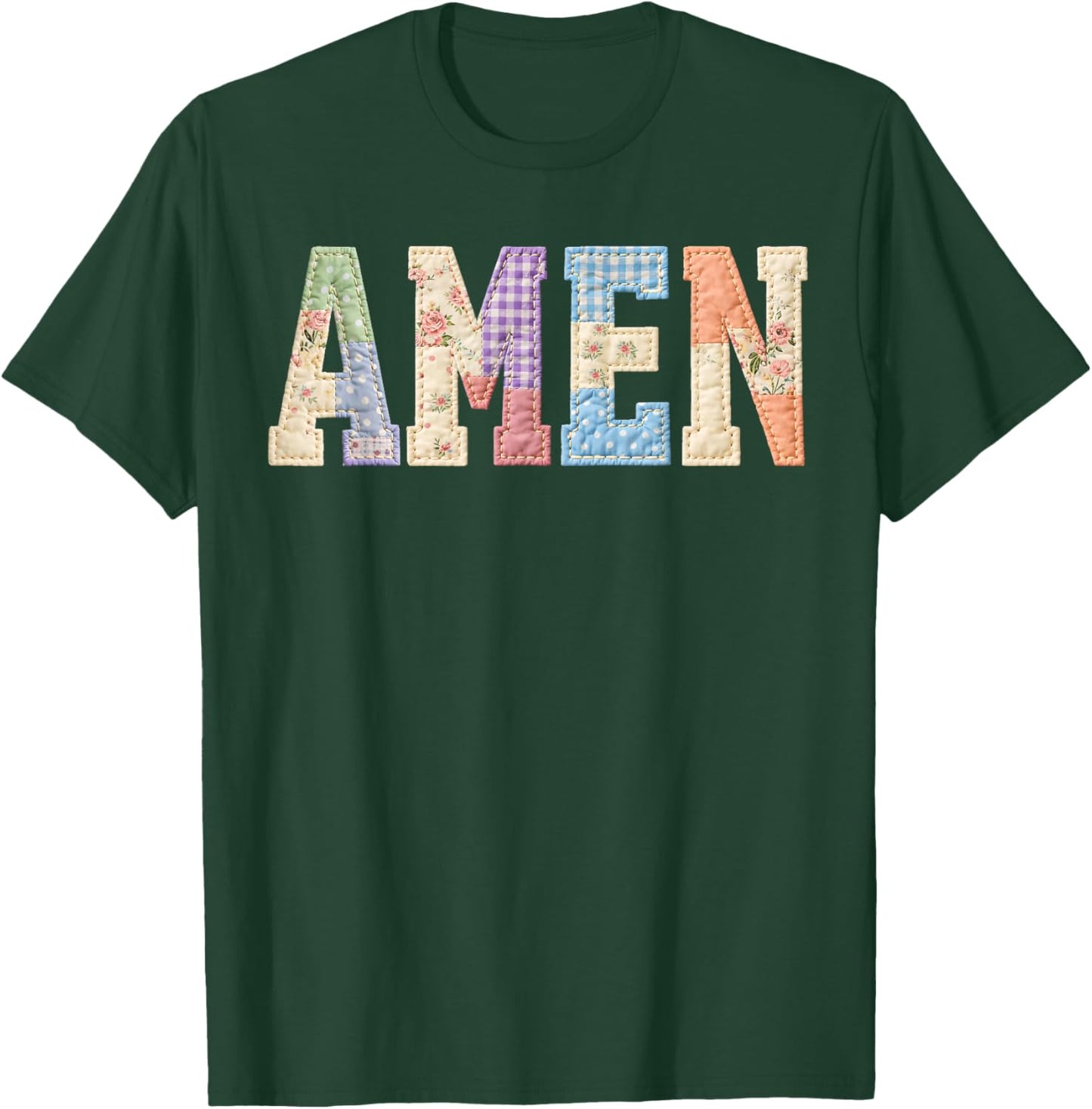 Amen He is Risen Patchwork Happy Easter Day Jesus Christian T-Shirt - T-Shirt | Forest