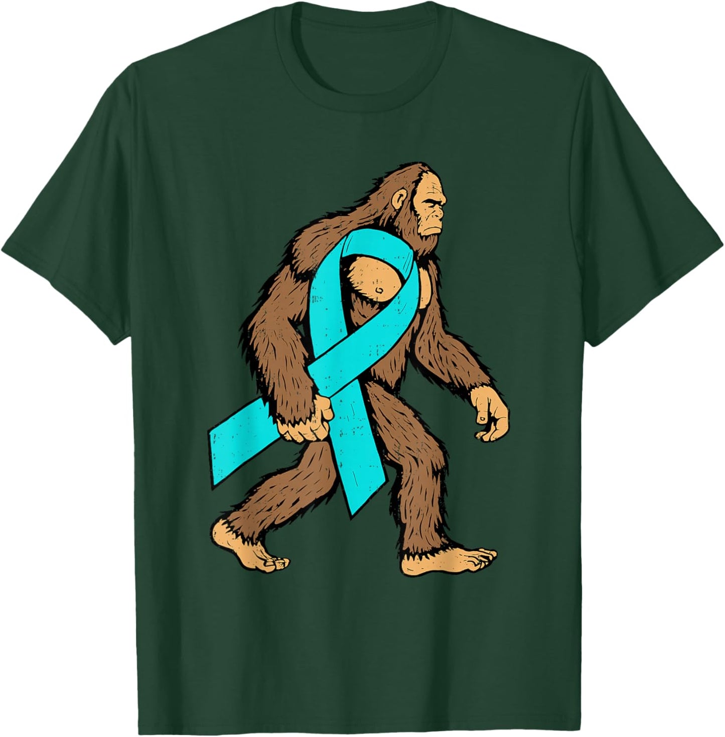 Cervical Cancer Awareness Bigfoot Ribbon Teal Support T-Shirt - T-Shirt | Forest