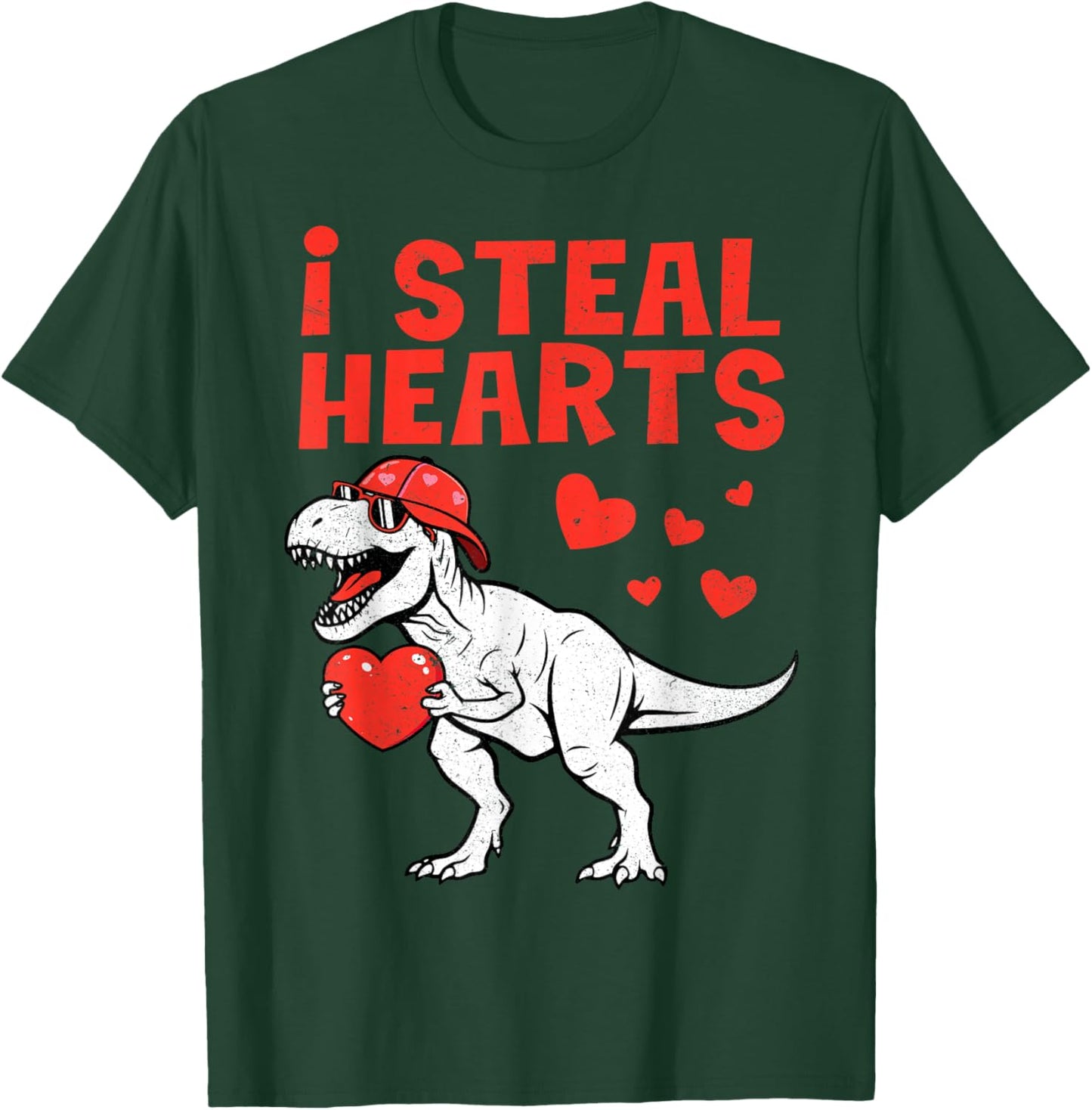 I Steal Hearts T-Rex Dino Valentines Day Boy Toddlers Kids T-Shirt - T-Shirt | Forest