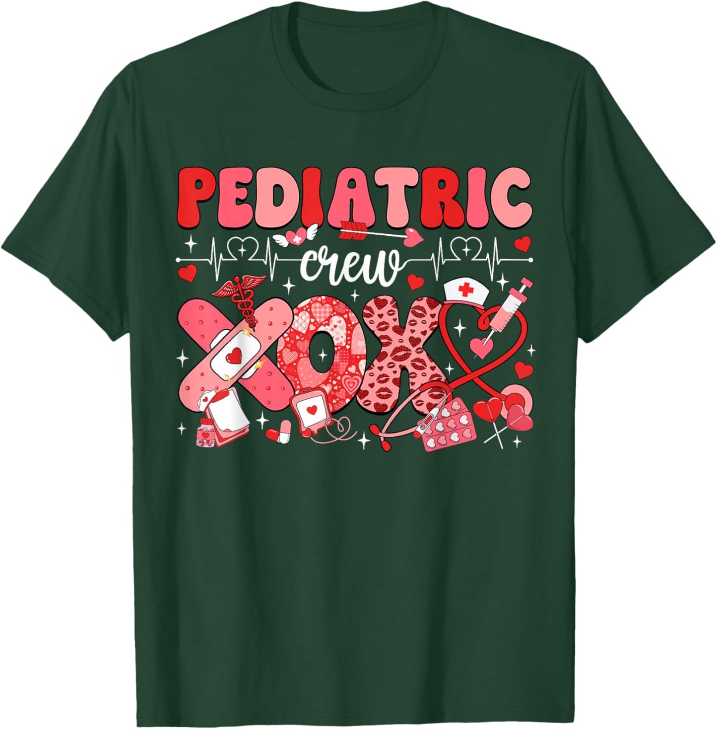 Pediatric Valentines Nurse Crew PEDS Nurse Valentines Day T-Shirt - T-Shirt | Forest