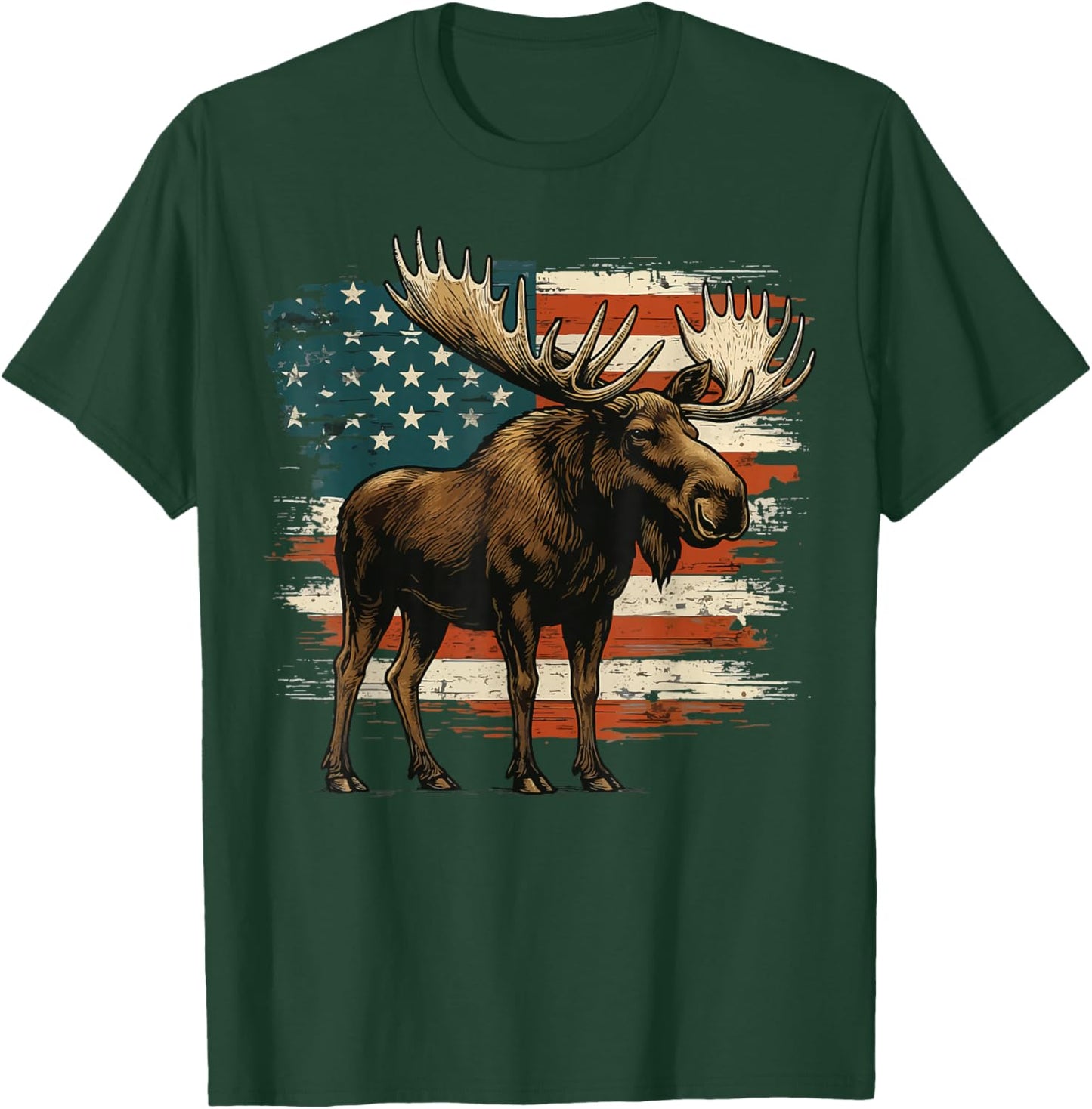Moose USA Flag Alaska Wildlife T-Shirt - T-Shirt | Forest