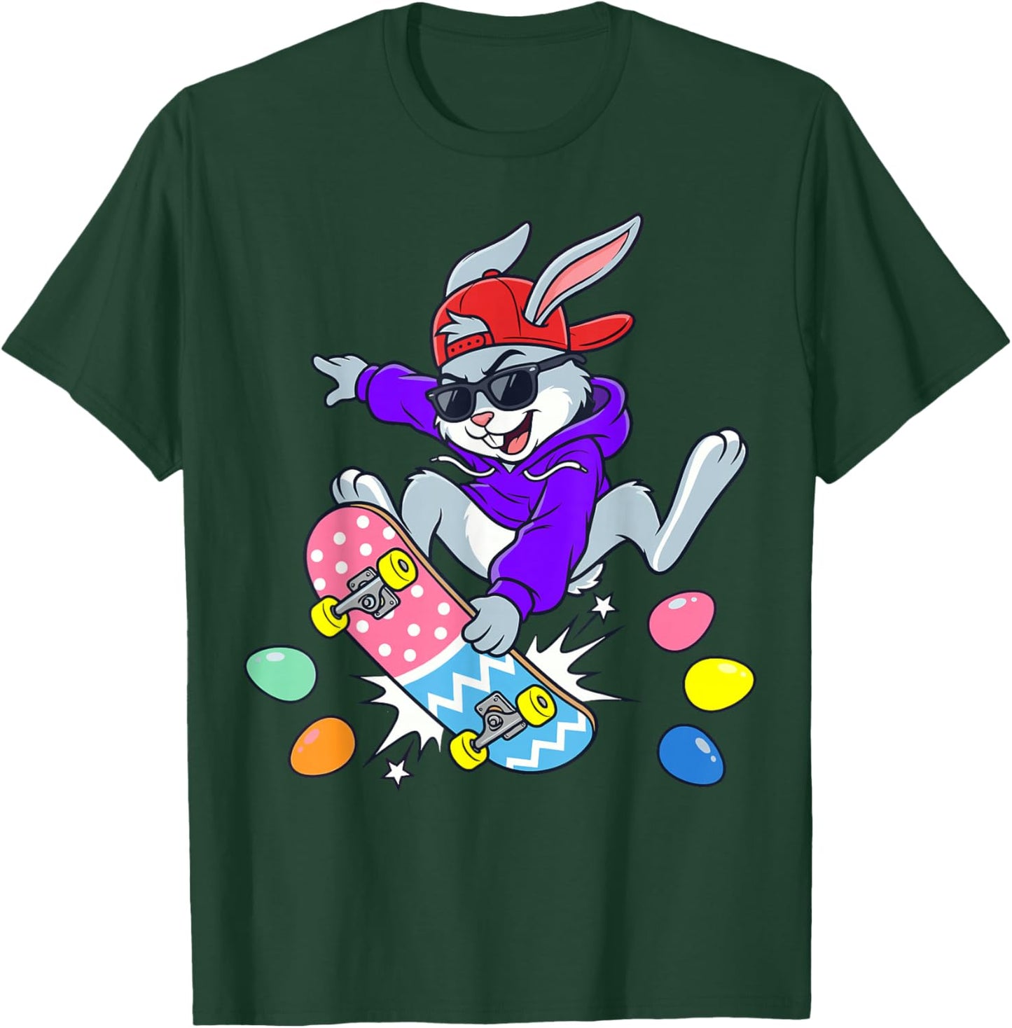 Skater Bunny Funny Happy Egg Toddler Kids Outfit Boys Easter T-Shirt - T-Shirt | Forest