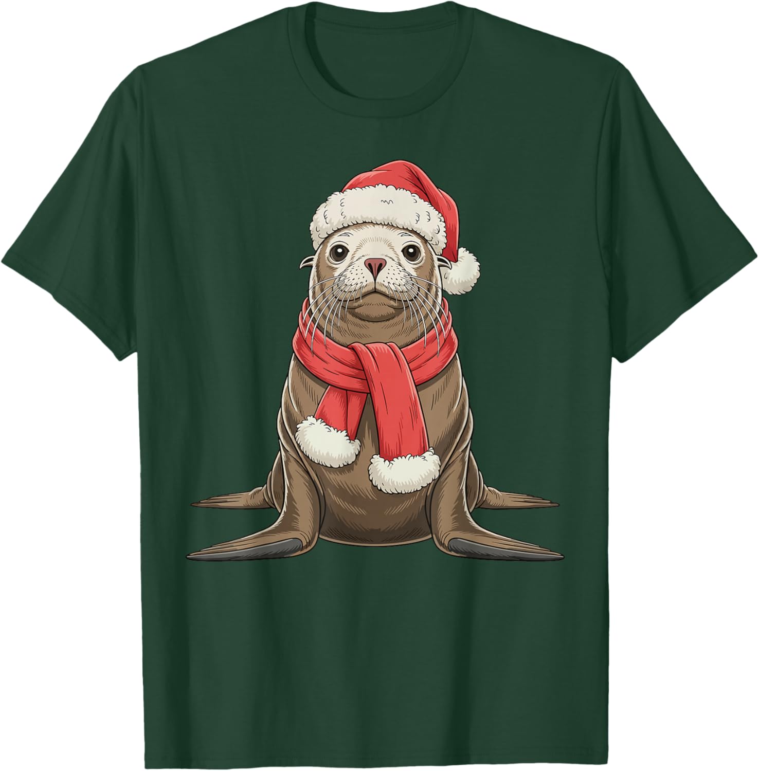 Cute Christmas Sea Lion Santa T-Shirt - T-Shirt | Forest