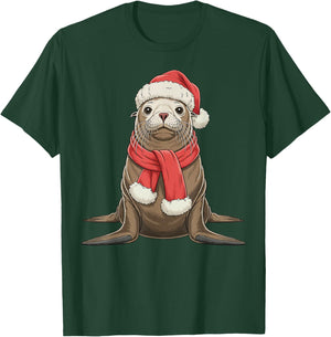 Cute Christmas Sea Lion Santa T-Shirt - T-Shirt | Forest