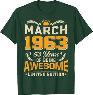 March 1963 Vintage 63 Years Awesome 63rd Birthday Mar T-Shirt - T-Shirt | Forest