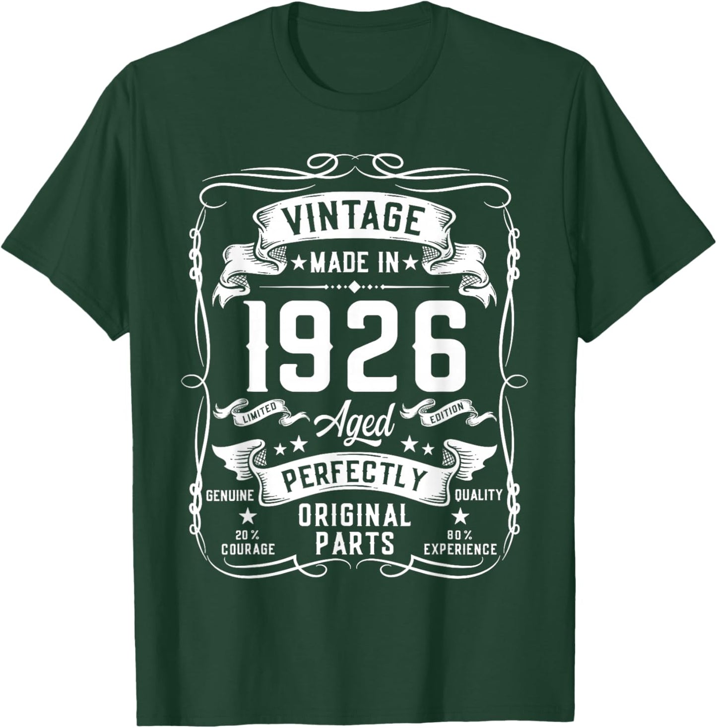 Vintage 1926 100yr 100th Birthday Gifts 100 Year Old T-Shirt - T-Shirt | Forest
