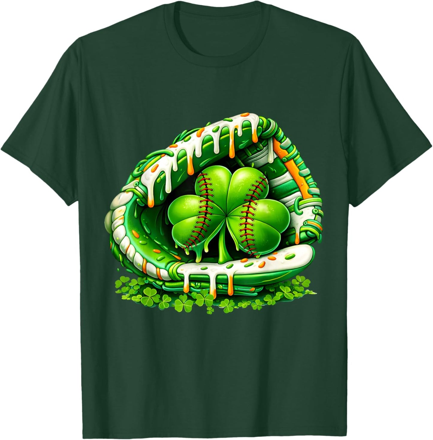 St Patricks Day Shamrock Baseball Drip Ice Cream Kids Boys T-Shirt - T-Shirt | Forest