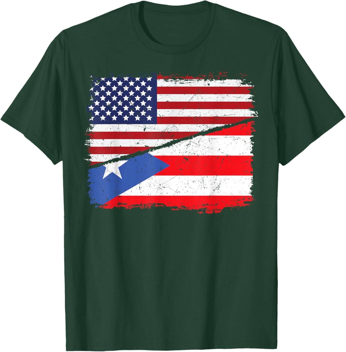 Half American Half Puerto Rican USA Flag Puerto Rico Flag T-Shirt - T-Shirt | Forest